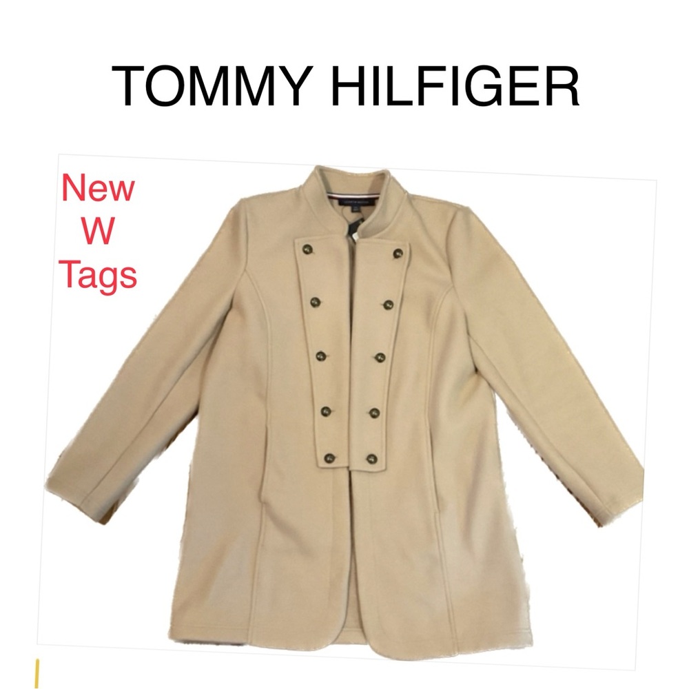 NWT Tommy Hilfiger Women’s Beige Double-Breasted Long Jacket Size Large